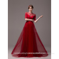Alibaba Elegant Long New Designer Short Sleeve Red Color Tulle Beach Evening Dresses Or Bridesmaid Dress LE27